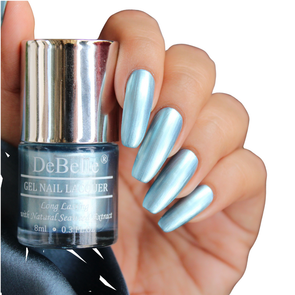 DeBelle Gel Nail Lacquer Aqua Frenzy - (Metallic Light Blue Nail Polish), 8ml - DeBelle Cosmetix Online Store