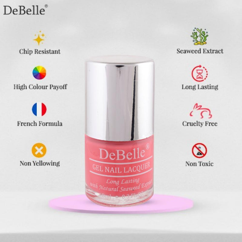 DeBelle Gel Nail Lacquers Combo Set of 2 BeBe Kiss (Hot Pink) & Grey Glitteratti (Grey Glitter), 16 ml
