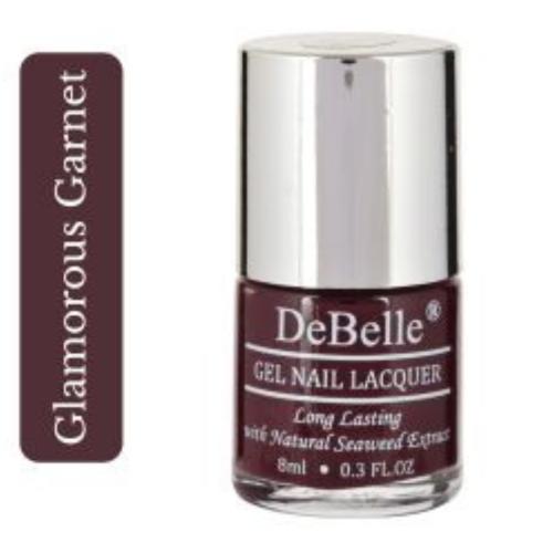 The trendy look with DeBeklle gel nail color Glamorous Garnet . Available at DeBelle Cosmetix online store.