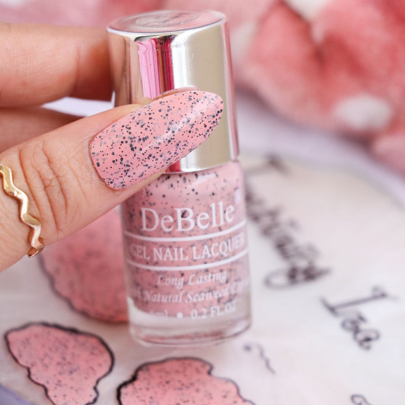 DeBelle Gel Nail Lacquer Inspiring Ira (Pink Cookie Crumble Nail Polish), 6 ml - DeBelle Cosmetix Online Store