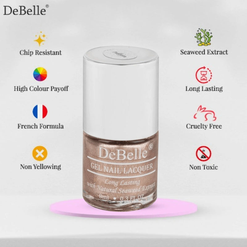 DeBelle Gel Nail Lacquer Pandora - (Blush Rose Gold Glitter Nail Polish), 8ml - DeBelle Cosmetix Online Store