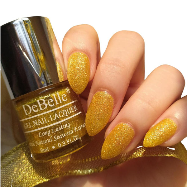 DeBelle Gel Nail Lacquer Pegasus - (Lime Yellow with Gold Glitter Nail Polish), 8ml
