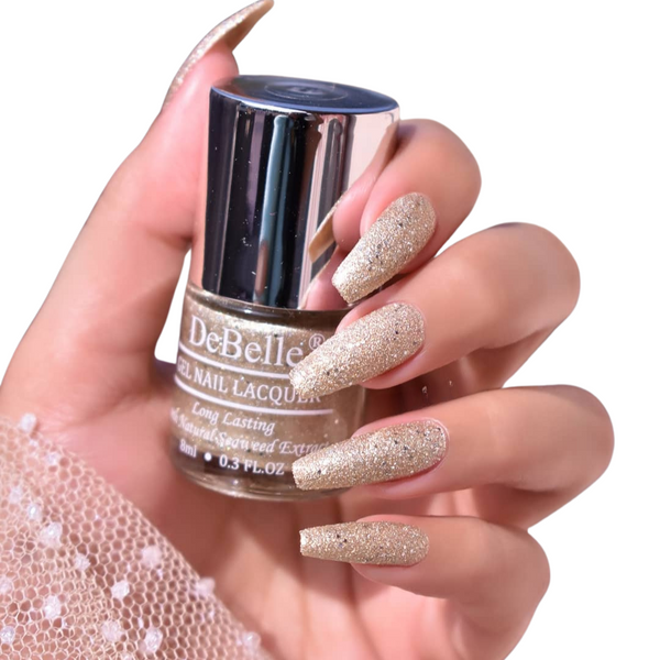 DeBelle Gel Nail Lacquer Sirius - (Gold With Silver Glitter Nail Polish), 8 ml - DeBelle Cosmetix Online Store