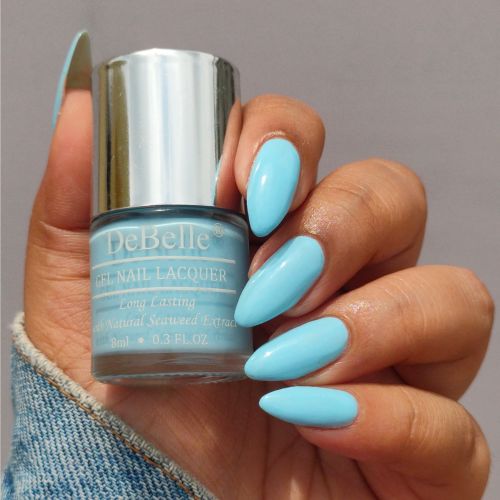 DeBelle Gel Nail Lacquer Snow Bleu (Powder Blue Nail Polish), 8ml