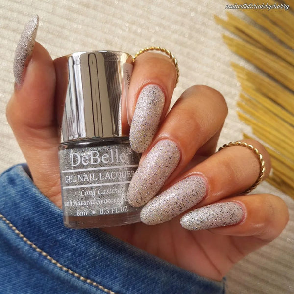 DeBelle Gel Nail Lacquer Estella - (Silver with Black Glitter; Sugar Finish Nail Polish), 8ml - DeBelle Cosmetix Online Store