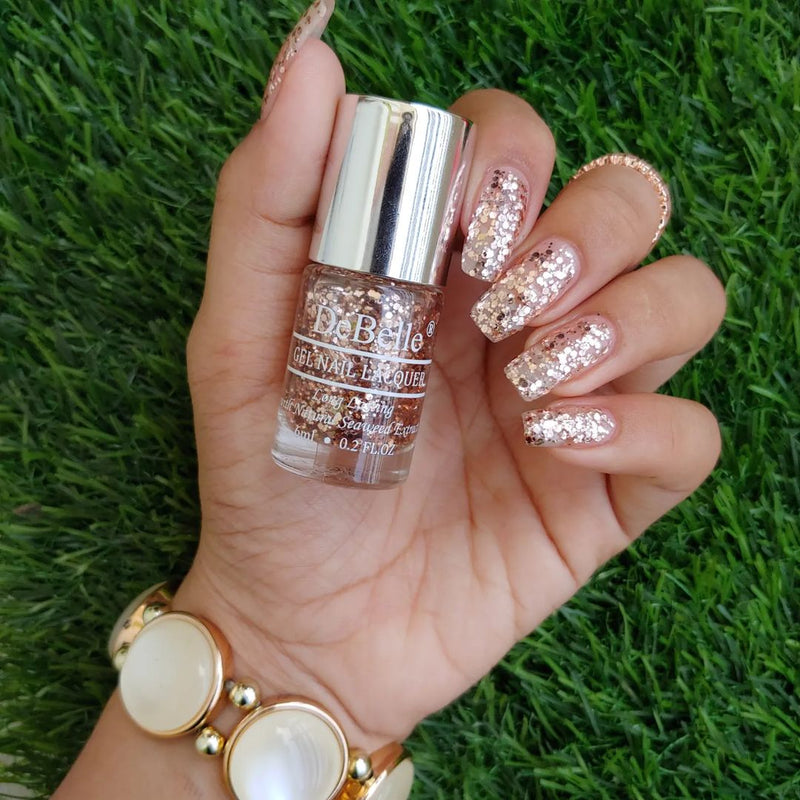 DeBelle Gel Nail Lacquer Elite Tiffany (Rose Gold Flaky Glitter Top Coat), 6 ml - DeBelle Cosmetix Online Store