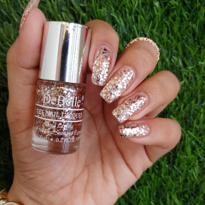 DeBelle Gel Nail Lacquer Elite Tiffany (Rose Gold Flaky Glitter Top Coat), 6 ml - DeBelle Cosmetix Online Store