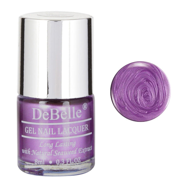 Sheer elegance with DeBelle gel nail color Chrome Wine the metallic purple shade at your nail tips. Buy online at DeBelle Cosmetix online store.