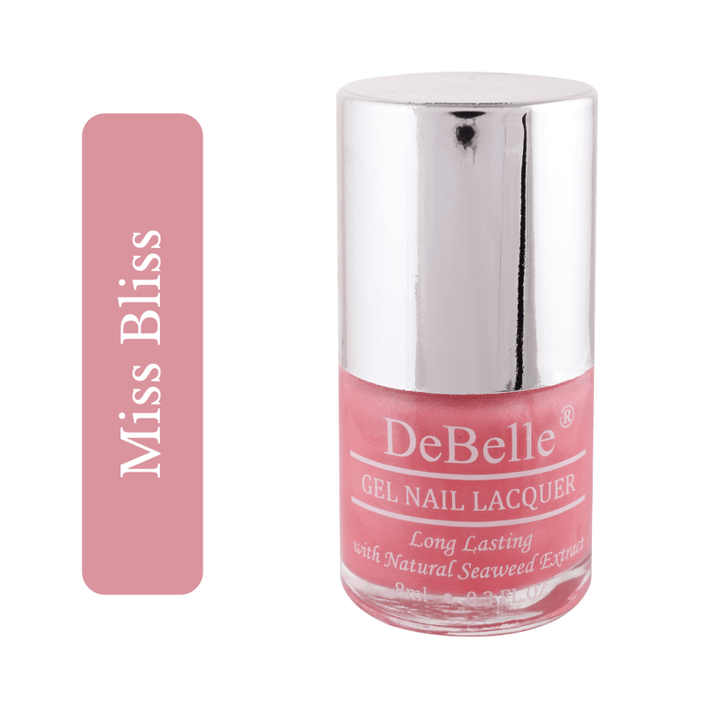 Dainty pink on your nails with DeBelle gel nail color Miss Bliss   . Buy this chip resistan quick drying nail color at DeBelle Cosmetix online store.