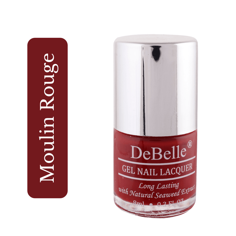 Your nails look great with this maroon DeBelle gel nail color Moulin Rouge on them..Available at DeBelle Cosmeticx online store with COD facility