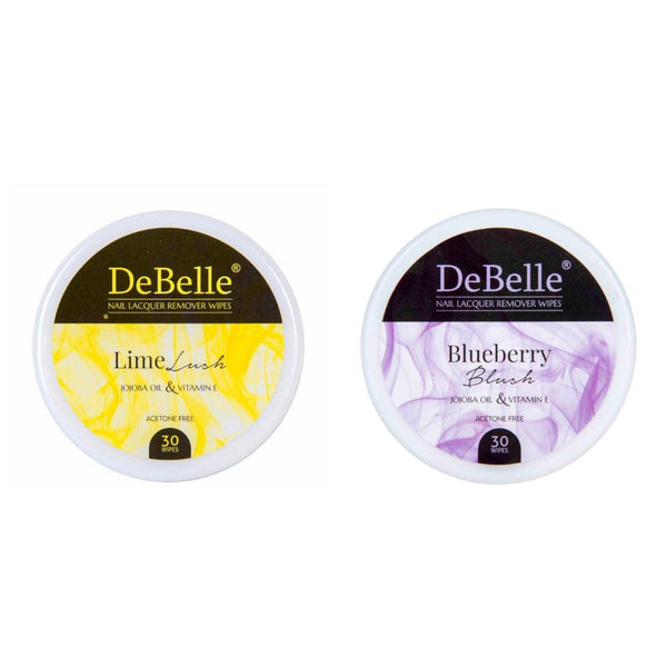 DeBelle Nail Lacquer Remover Wipes - Lime Lush & Blueberry Blush - DeBelle Cosmetix Online Store