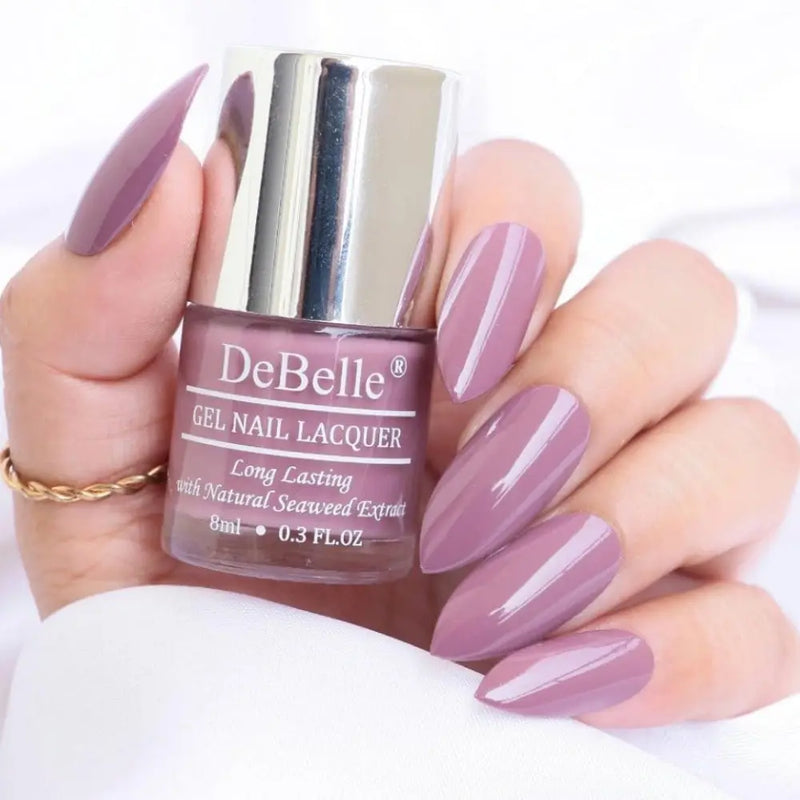 The sophisticated look with DeBelle gel nail color Majestique Mauve. Shop online at DeBelle Cosmetix online store with COD facility.