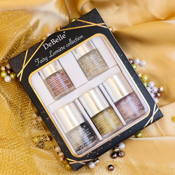 Sparkling nails for all occasions with  DeBelle Fairy lumiere collection  Gift set at your side. The best gift for your friend this Diwali. DeBelle Fairy Lumiere collection gift set. Buy this amazing collection of sparkling shades at DeBelle Cosmetix online store with COD facility. Buy at DeBelle  cosmetix online store 