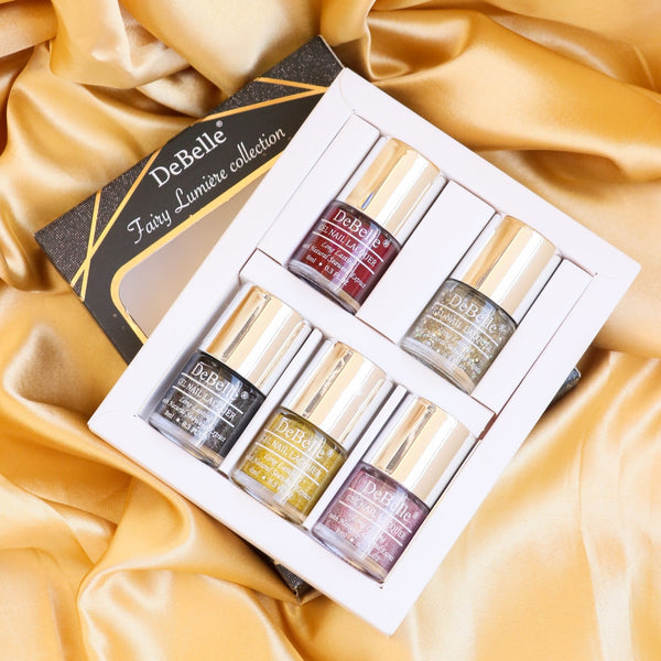 Glittery nails with DeBelle Fairy  Lumiere Gift Set. Available at DeBelle Cosmetix online store 