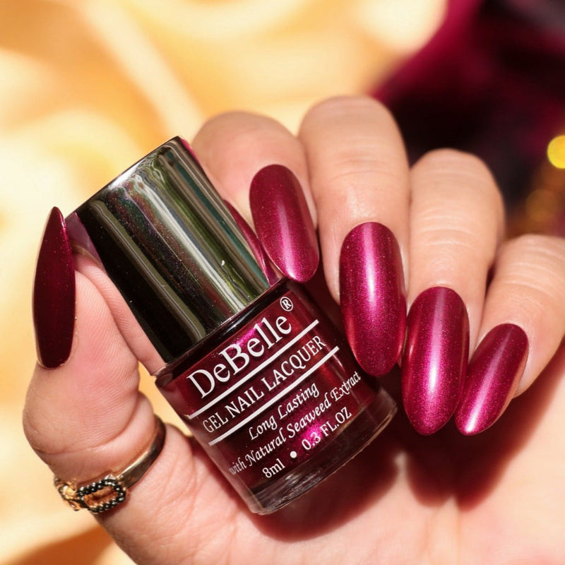 DeBelle Gel Nail Lacquer Antares (Deep Maroon Pearl Finish Nail Polish), 8ml