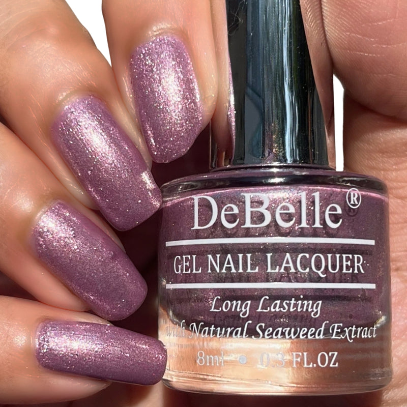 DeBelle Gel Nail Lacquer Adorable Amelia(Purple with Pink Glitter), 8ml
