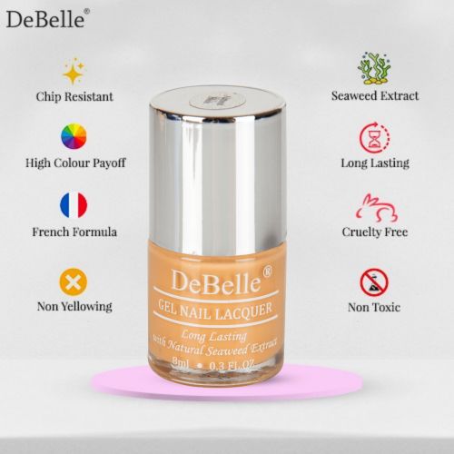 DeBelle Gel Nail Lacquers Combo of 5 Natural Blush , La Azure, Bebe Kiss, Almond Blush and Tangerine Sheen - 8 ml each