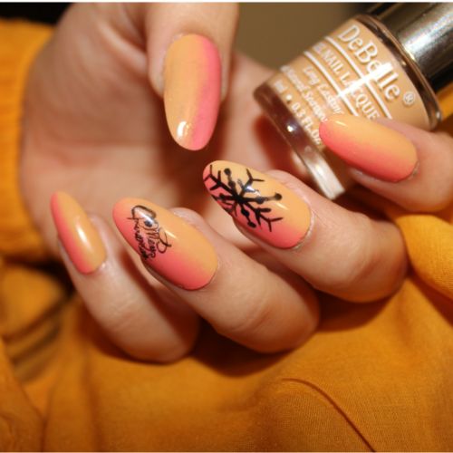 Beautiful nailart with DeBelle gel nail color Almond Blush. Available at DeBelle cosmetix online store.