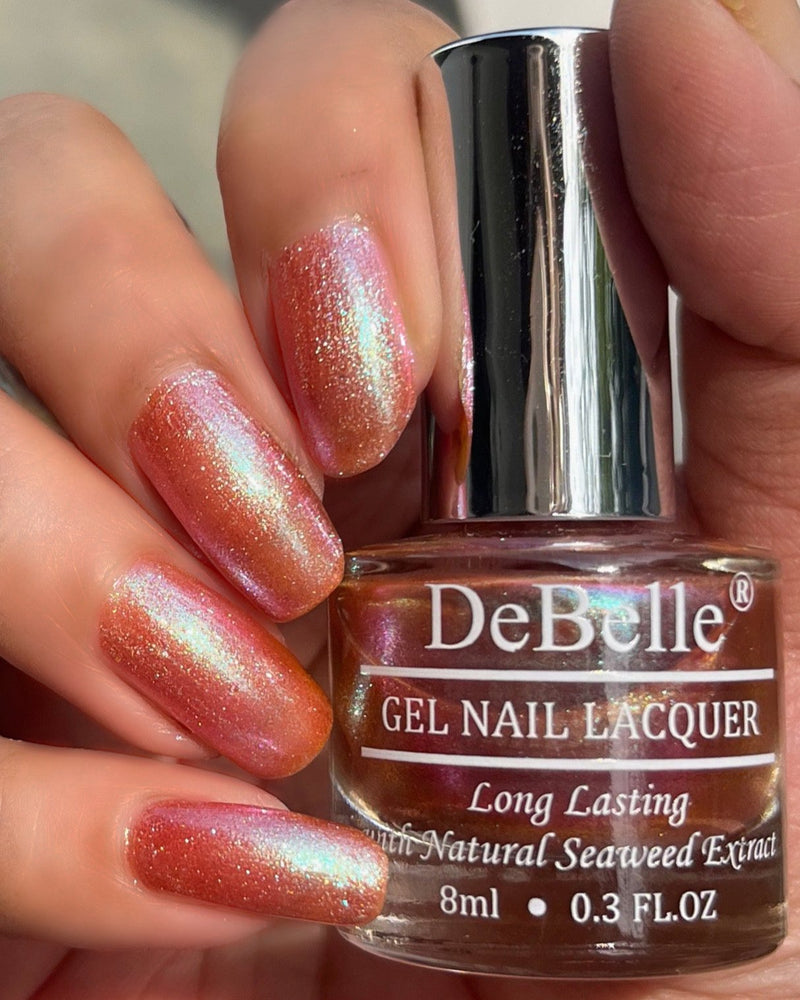 DeBelle Gel Nail Lacquer Ambitious Ariel(Brown with Shimmering Blue & Green Glitter), 8ml