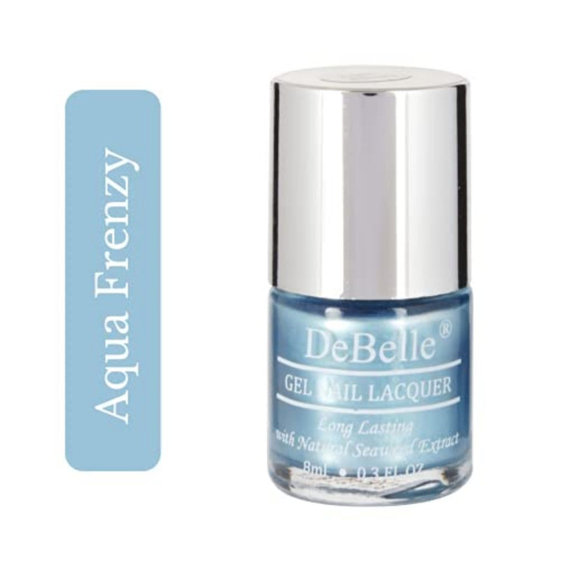 DeBelle Gel Nail Lacquer Aqua Frenzy - (Metallic Light Blue Nail Polish), 8ml