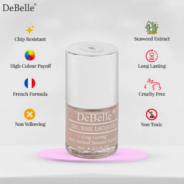 DeBelle Gel Nail Lacquer Aries- (Light Dusty Pink Glitter Nail Polish ), 8ml