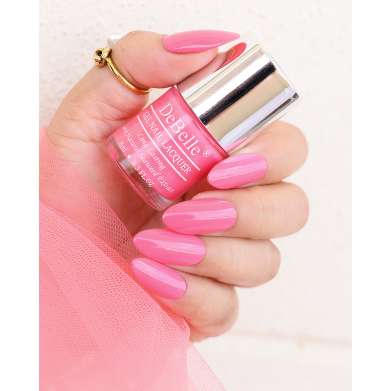 The hot pink -DeBelle gel nail color Bebe Kiss. Available at DeBelle Cosmetix online store.