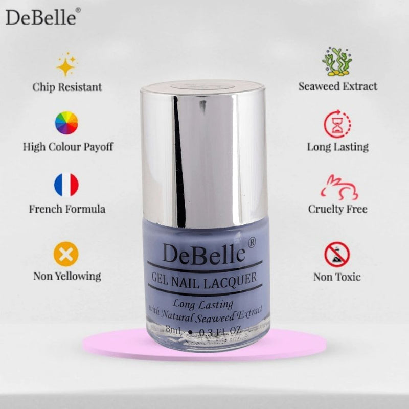 DeBelle Gel Nail Lacquer Blueberry Bliss & Lime Lush Nail Lacquer Remover Wipes Combo