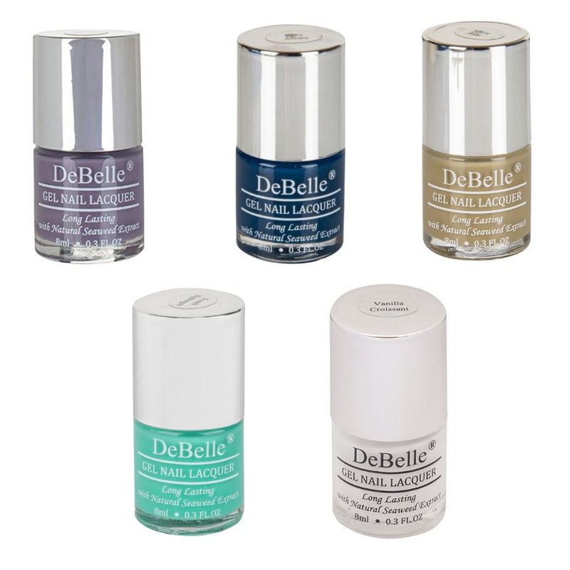 DeBelle Gel Nail Lacquers combo of 5  - Blueberry Passionfruit Pastels