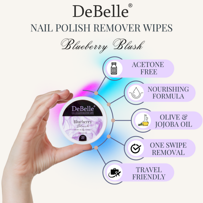 DeBelle Nail Lacquer Remover Wipes - Blueberry Blush - DeBelle Cosmetix Online Store