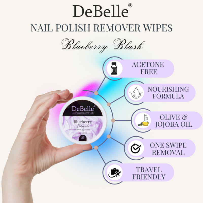 DeBelle Nail Lacquer Remover Wipes - Blueberry Blush & Green Tea Gush Combo - DeBelle Cosmetix Online Store