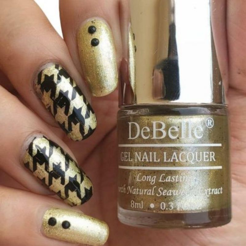 DeBelle Gel Nail Lacquer Canopus - (Beige Gold with Black Glitter Nail Polish), 8ml