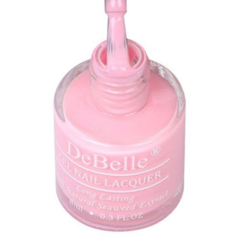 Dainty pink nails with DeBelle gel nail color Cherry Macaron.Shop for this shade enriched with hydrating seaweed extract at DeBelle Cosmetix online store.