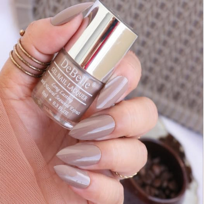 The warm earthy brown at your nail tips  with  DeBelle gel nail color Coco Brown. Available at DeBelle Cosmetix online store.