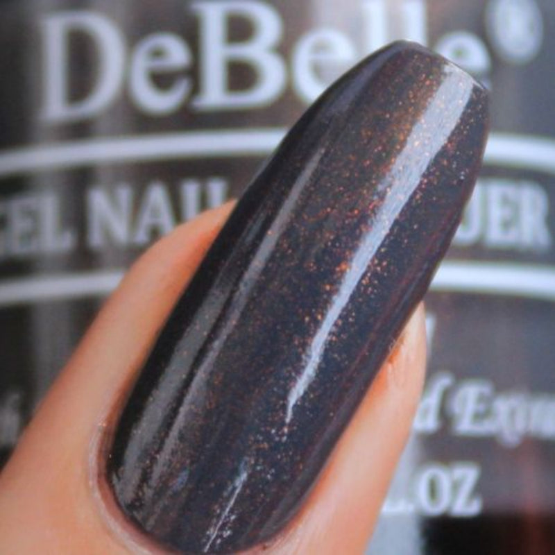 DeBelle Gel Nail Lacquer Copper Glaze - (Dark Grey with Copper Specks Nail Polish), 8ml