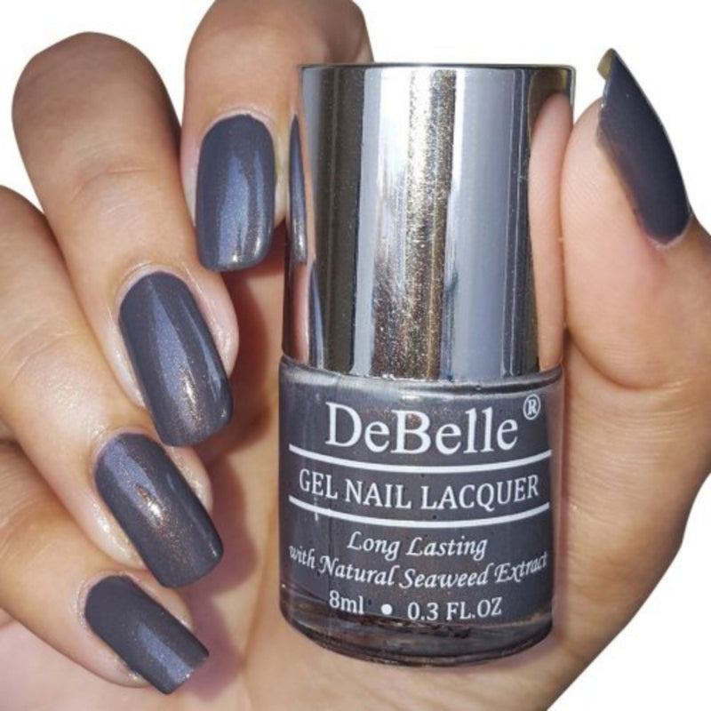 DeBelle Gel Nail Lacquer Copper Glaze - (Dark Grey with Copper Specks Nail Polish), 8ml