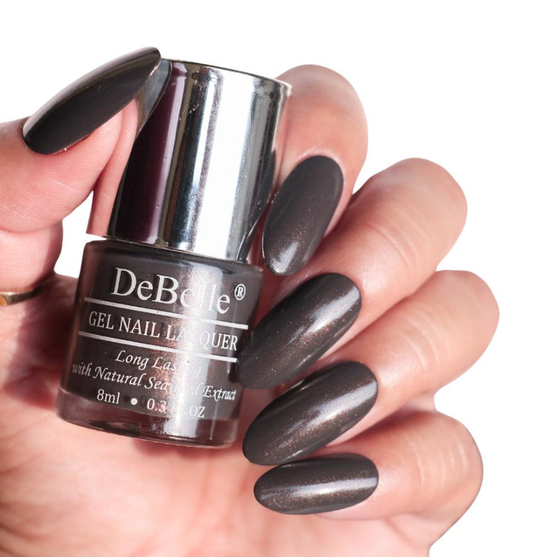 DeBelle Gel Nail Lacquer Copper Glaze - (Dark Grey with Copper Specks Nail Polish), 8ml