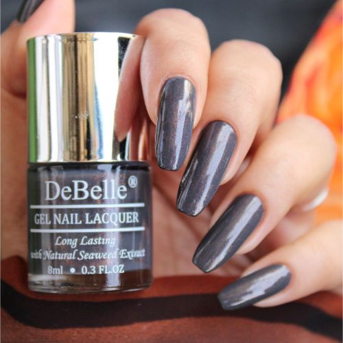 Dark grey with copper specks_DeBelle gel nail color Copper Glaze. Shop online at DeBelle Cosmetix online store.