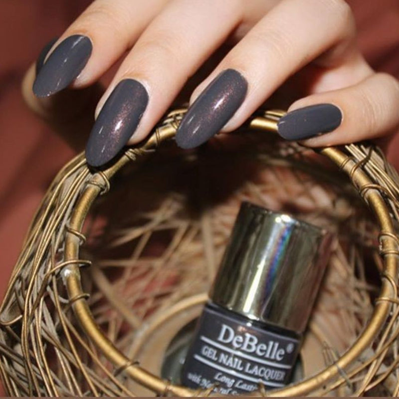 DeBelle Gel Nail Lacquer Copper Glaze - (Dark Grey with Copper Specks Nail Polish), 8ml