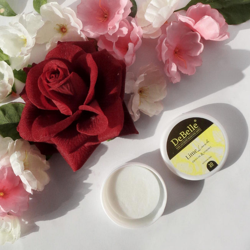 DeBelle Gel Nail Lacquer Green Olivia & Lime Lush Nail Lacquer Remover Wipes Combo - DeBelle Cosmetix Online Store