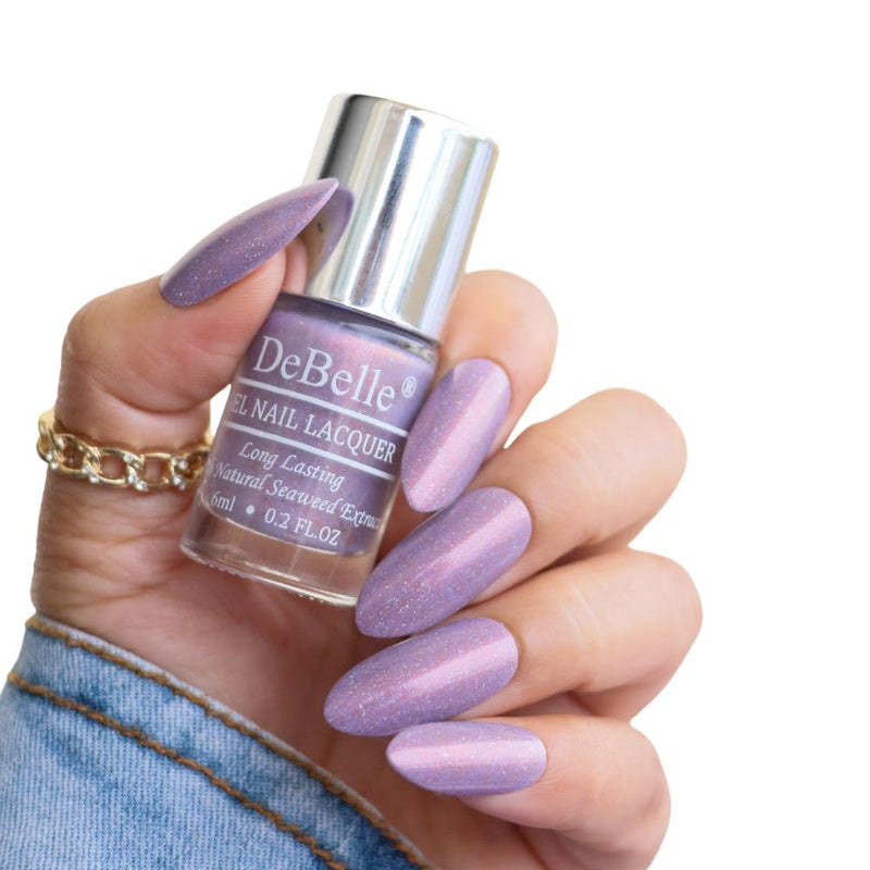 DeBelle Gel Nail Lacquer Dainty Diana(Purple with Holo Shimmer Nail Polish), 6 ml