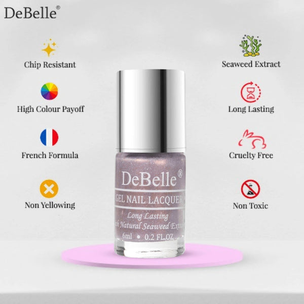 DeBelle Gel Nail Lacquer Dainty Diana(Purple with Holo Shimmer Nail Polish), 6 ml
