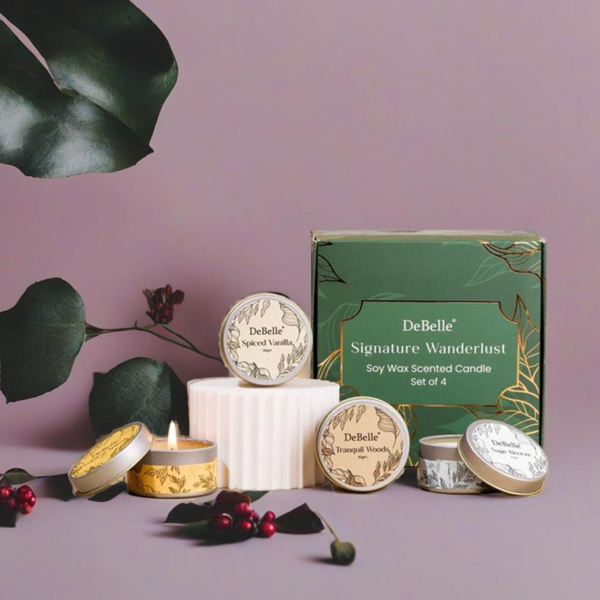 luxurious wax blends, soothing essential oils, elegant jars, aromatic bliss.