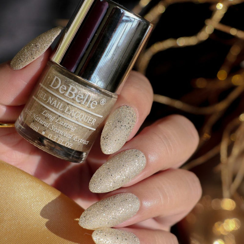 bridal nail polish for golden lehenga