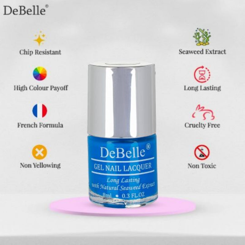 DeBelle Gel Nail Lacquers Combo of 5 Natural Blush , La Azure, Bebe Kiss,Caramel Auburn,Apricot Brulee - 8 ml each