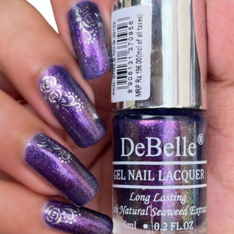 DeBelle Gel Nail Lacquer Delightful Daphne (Duo Holo Purple Glitter Nail Polish), 6 ml