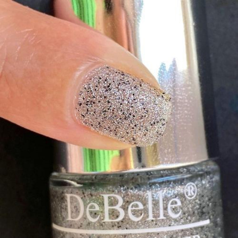 DeBelle Gel Nail Lacquer Estella - (Silver with Black Glitter; Sugar Finish Nail Polish), 8ml