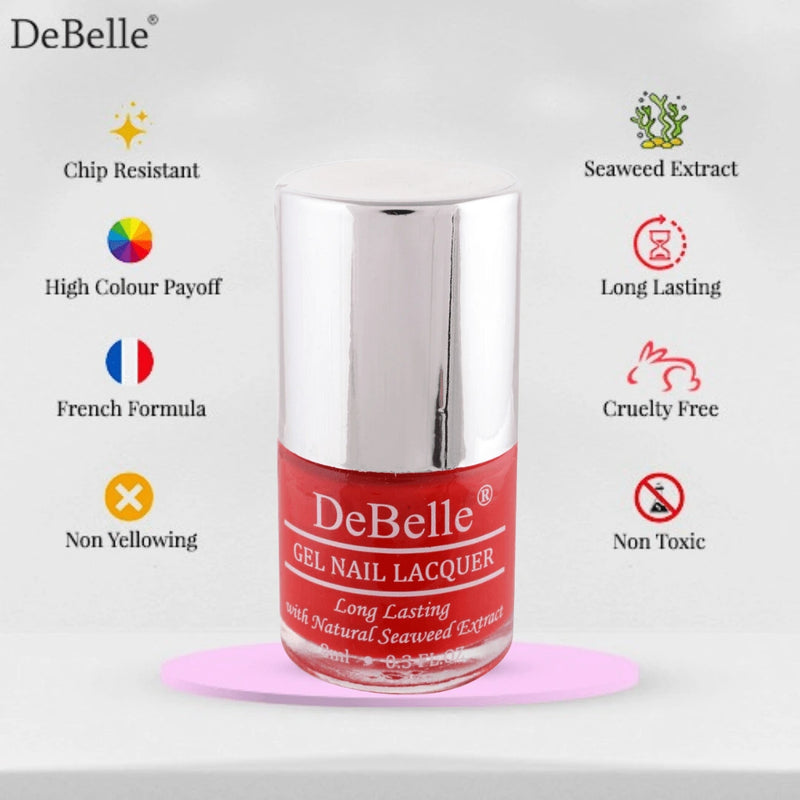 DeBelle Gel Nail Lacquer French Affair - (Scarlet Red Nail Polish), 8ml - DeBelle Cosmetix Online Store