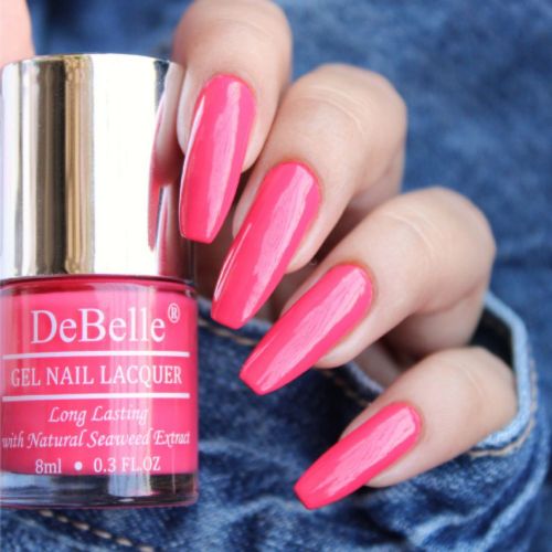 The bright pink on your nails with DeBelle gel nail color Fuschia Rose. Shop online at DeBelle Cosmetix online store.