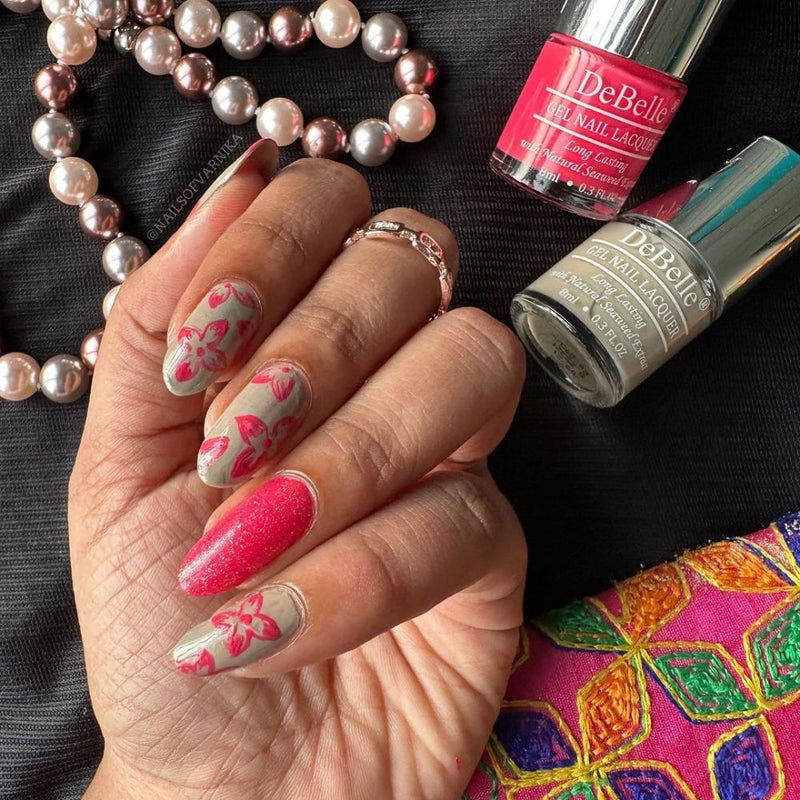 DeBelle Gel Nail Lacquer Combo Set of 4 Laura Aura, Coco Bean, Vintage Frost, Fuschia Rose