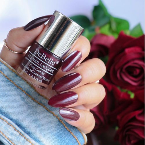 Always in trend the deep maroon-Debelle gel nail color  Glamorous Garnet.